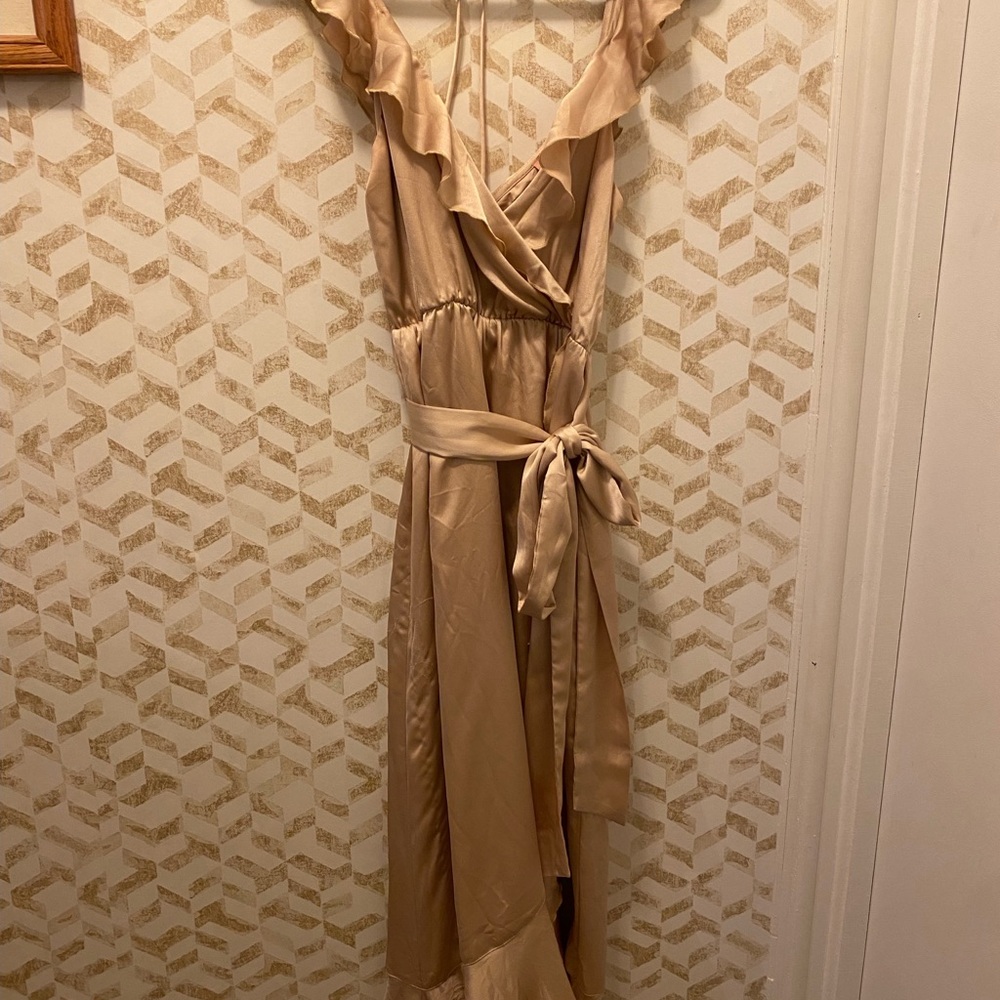 Elegant Tan Wrap Dress